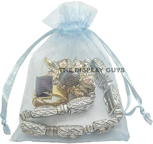 TheDisplayGuys 100-Pack 4x6 Blue Sheer Organza Gift Bags with Drawstring, Jewelry Candy Treat Wedding Party Favors Mesh Pouch
