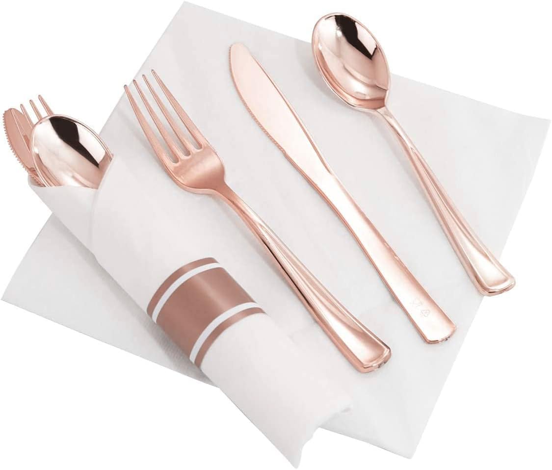 Supernal Set of 60 Packs Rose Gold Silverware - Heavy Weight Cutlery with Linen Napkin Suit for Wedding, Party