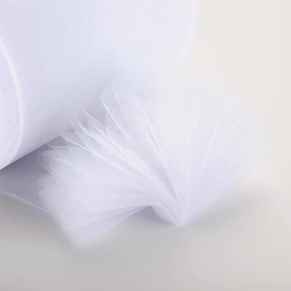 Tulle Rolls 6” by 100 Yards (300 feet) Tulle Roll Spool Fabric for DIY Tutu Skirts Wedding Baby Shower Crafts Decorations Party Supplies (White)