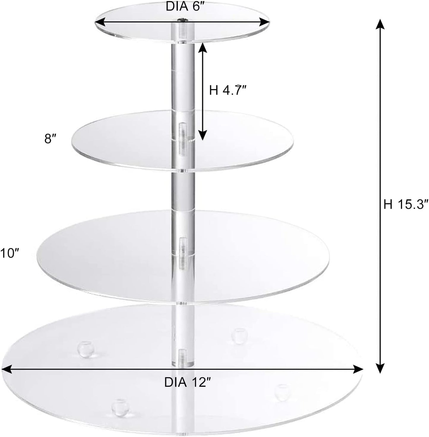 Boxalls Cupcake Stand, 4 Tier Round Acrylic Cupcake Display Stand Holder, Clear Dessert Pastry Tower for Wedding, Birthday, Theme Party, Baby Shower