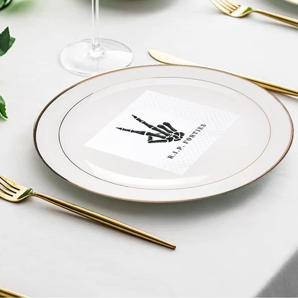 SharkBliss RIP Forties Cocktail Napkins, 100 Pack RIP Forties Death to My 40s Dirty 50 Birthday Paper Cocktail Beverage Napkins in Bulk for 50th Birthday | 2-Ply, 5x5" (RIP Forties Napkins)