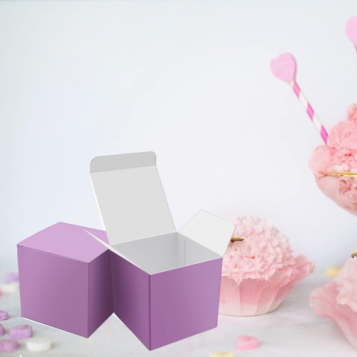 25 Pcs Purple Paper Gift Boxes, Small Candy Treat Boxes Bulk, 3x3x3 inch Gift Box with Lids for Party Favors, Birthday Gifts, Wedding Gifts