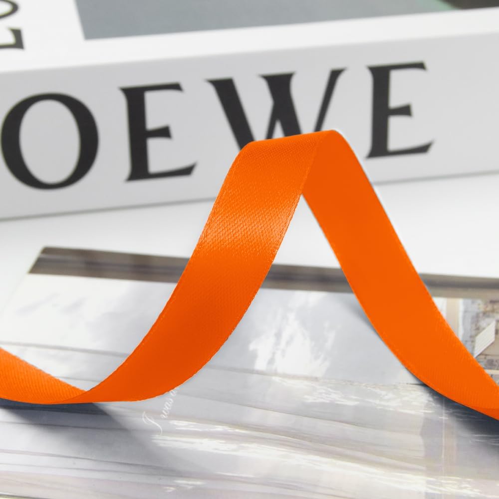 5/8 Inch Orange Ribbon, 100 Yards Orange Stain Ribbon for Gift Wrapping, Halloween, Christmas and Birthday Party Decoration, Craft, Flower Bouquet, Sewing