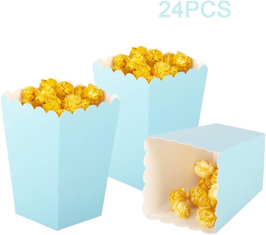 Light Blue Popcorn Boxes Mini Paper Popcorn Box Cardboard Popcorn Container for Party, Pack of 24