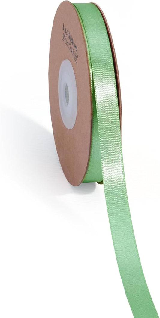 LaRibbons Sage Green Ribbon 3/8 Inch 25 Yards Luxury Double Faced Green Silk Ribbon for Flower Bouquet Crafts Gift Wrapping Wedding Party Decoration