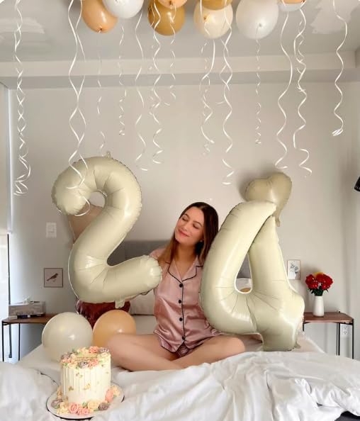 40 Inch Cream White Large Number 14 41 Birthday Balloon, Giant Number 14 41 Balloons, Foil Mylar Big Balloons for Anniversary Graduation Supplies Decorations