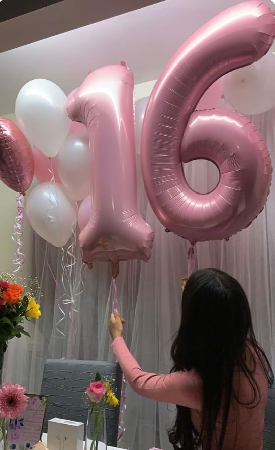40 Inch Pearlescent Pink Mylar Foil Number 6 Birthday Balloon, Digital Balloons for 6 16 Boy Girl Party Decorations Supplies, Big Helium Balloon Numbers for 26 36 46 60 Men Women Anniversary