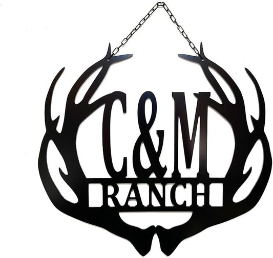 Personalized Couple Initial Last Name Sign For Outdoors or Inside, Custom Deer Buck Elk Antler Sign for Deer Hunting Couple Gift Wedding, Anniversary, New Home Cabin Rustic Ranch