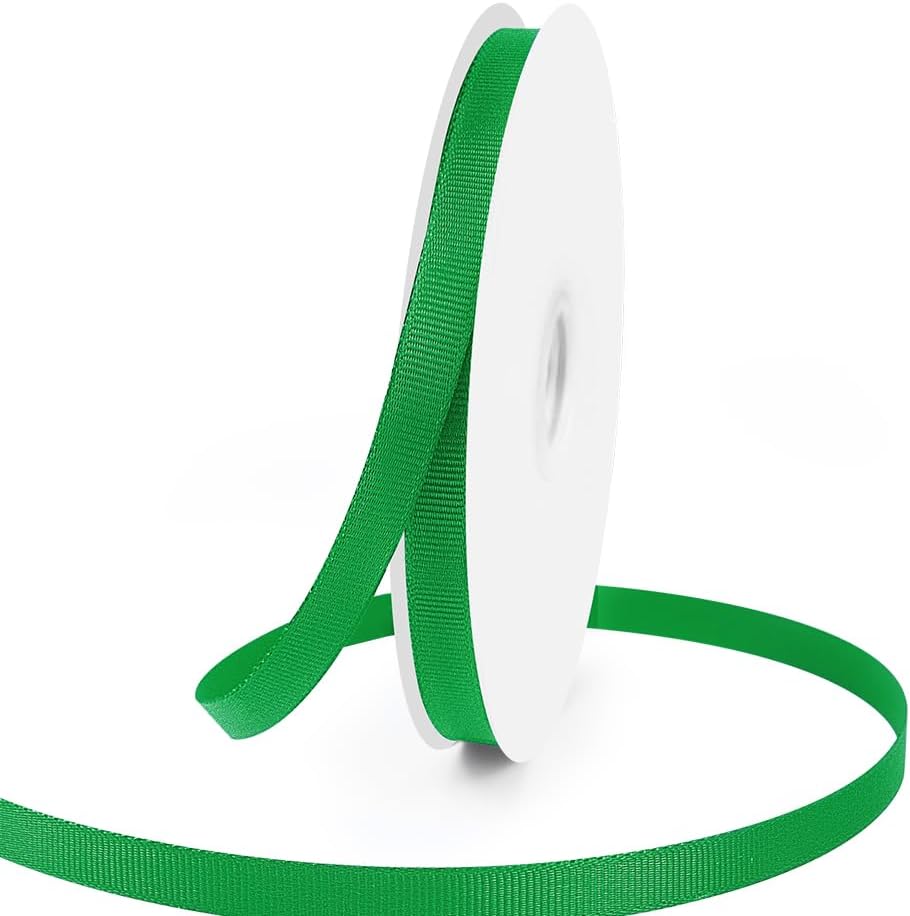 3/8" X 50 Yards Green Grosgrain Ribbon, Premium Grosgrain Ribbon for Sewing, Gift Wrapping, Bow Making, Wedding Decor, Wrapping and More (Green)