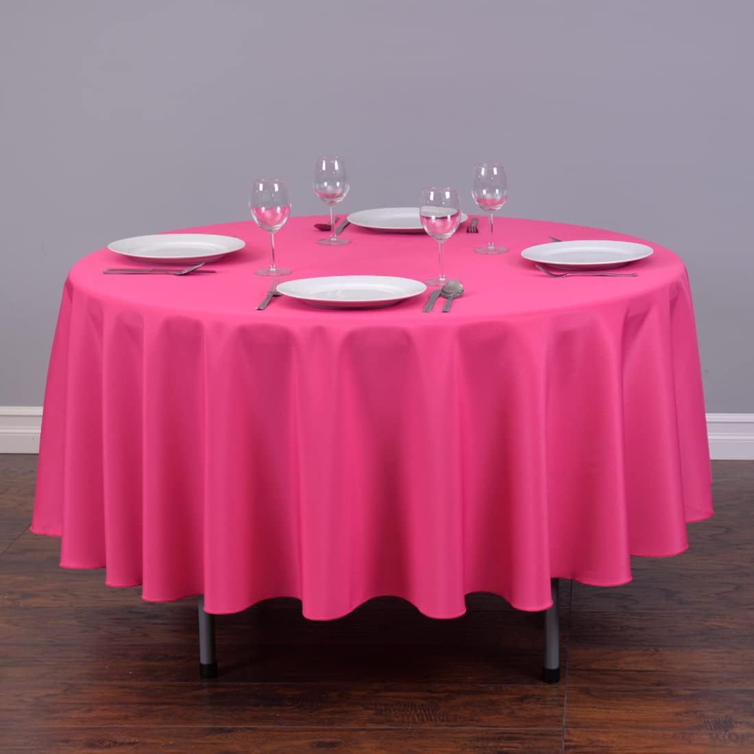 LinenTablecloth 90-Inch Round Polyester Tablecloth Fuchsia