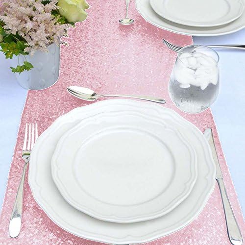 Pink Table Runner 10 Packs 12x72 Inches Sequin Glitter Table Runners for Party Bridal Baby Shower Event Party Wedding Table Decor