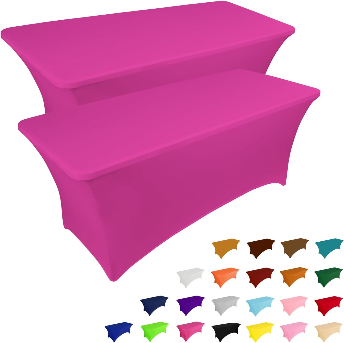 IVAPUPU 2 Pack 4FT Table Cloth for Rectangular Fitted Events Stretch Fuchsia Table Covers Washable Cover Spandex Tablecloth Protector for Party, Wedding, Cocktail, Banquet, Festival
