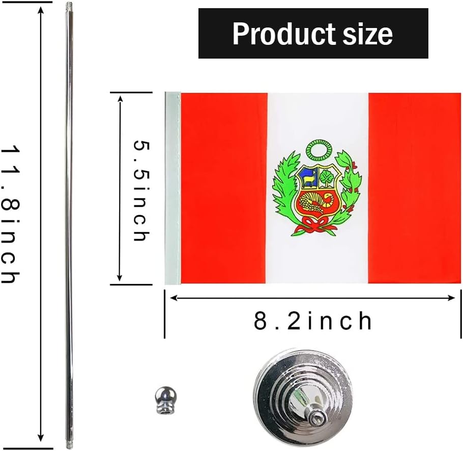 Peru Flag Peruvian Flags, Small Mini Peruvian Desk Flag, Used for Table Office Classroom Home Patriotic Events Decorations