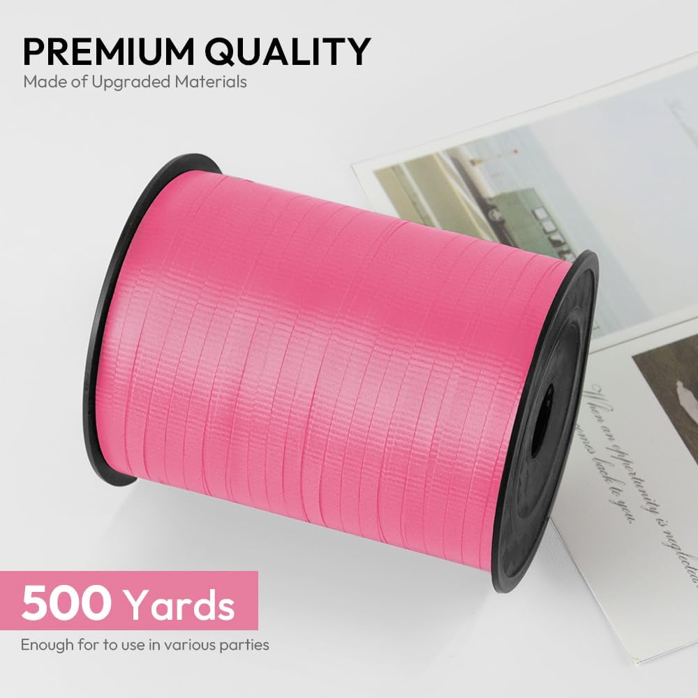 KMER LIFE Pink Crimped Curling Ribbon, 1/5" Wide x 500 Yards Christmas Curling Ribbons for Gift Wrapping, Party Decoration, Balloon String, Crafting, Balloon Ribbons for Florist Flower (1 Roll)