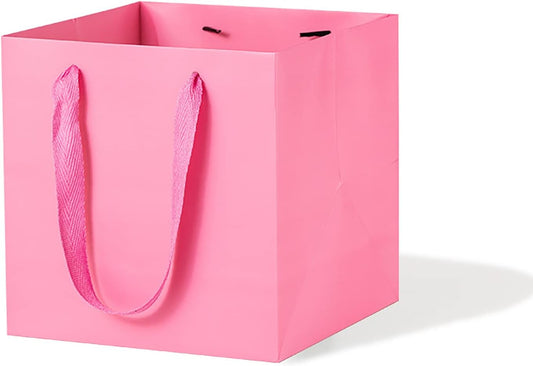 Pink Paper Gift Bag Small Square Bottom Kraft Paper Bags with Handles for Wedding Baby Shower Birthday Party (Pink, 12 x 12 x 12 in, 10 CT)