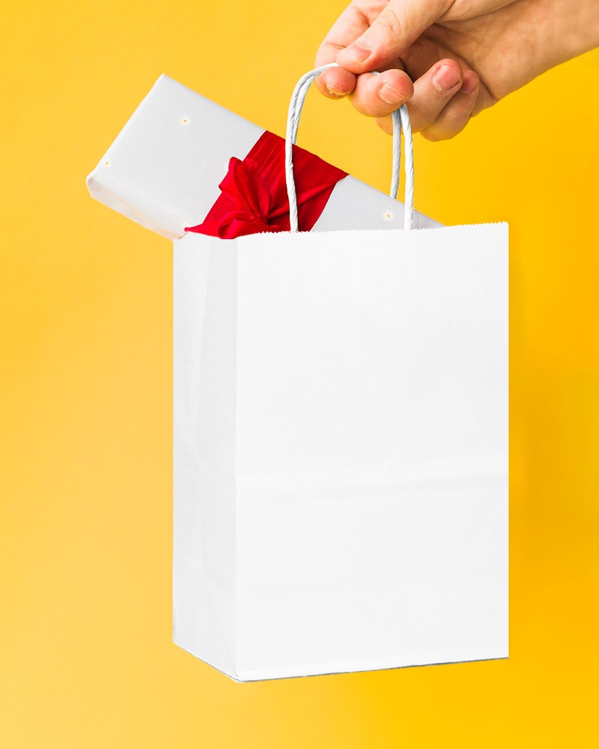 Bakepacker 100 Pcs White Mini Paper Gift Bags with Handles 6"x4.5"x2.5" Party Favor Bags Multiple Uses (Mini size)