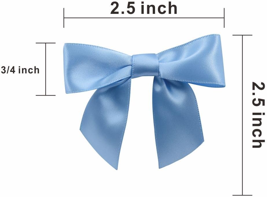 2.5" Hgzgch Light Blue Satin Ribbon Bow for Gift Wrapping, Premade Bows for Crafts, Cake, Party Favors, Handmade Bows with Double-Sided Tape, Self Adhesive Gift Bows for Presents, Treats - 50pcs