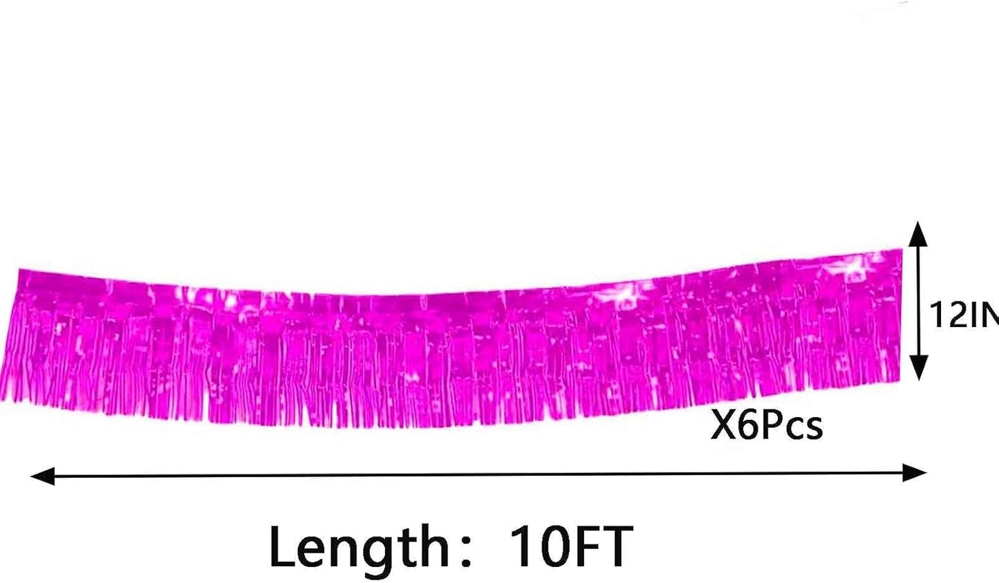 We Moment 6 Pack 10 Feet Hot Pink Foil Fringe Garland Streamers Metallic Tinsel Banner Wall Hanging Fringe Curtain Glitter Backdrop Banner for Parade Floats Birthday Bachelorette Pink Decorations