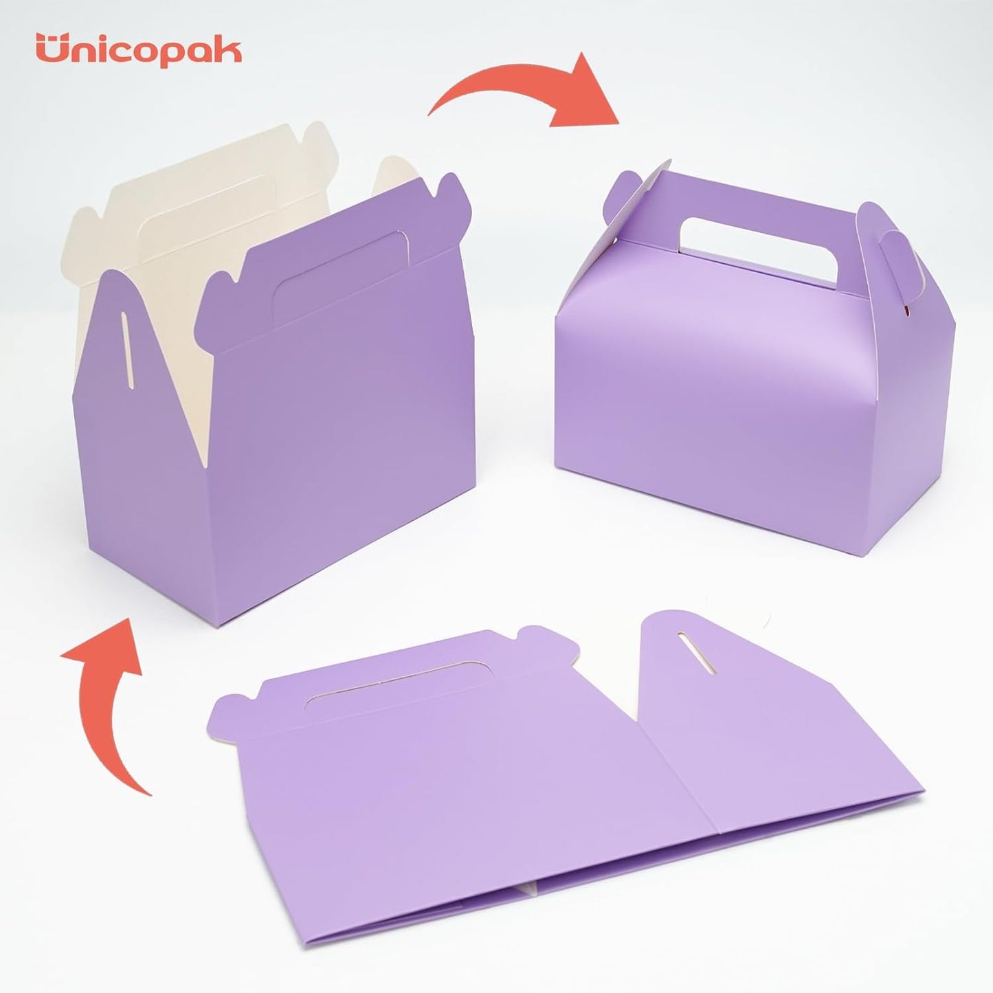 UnicoPak 30 Pack Purple Gable Treat Boxes Party Favor Goodie Bag Boxes for Candy Treats Snacks Cookie Toys for Birthday Party Special Events, 6.5x3.5x4 Inches