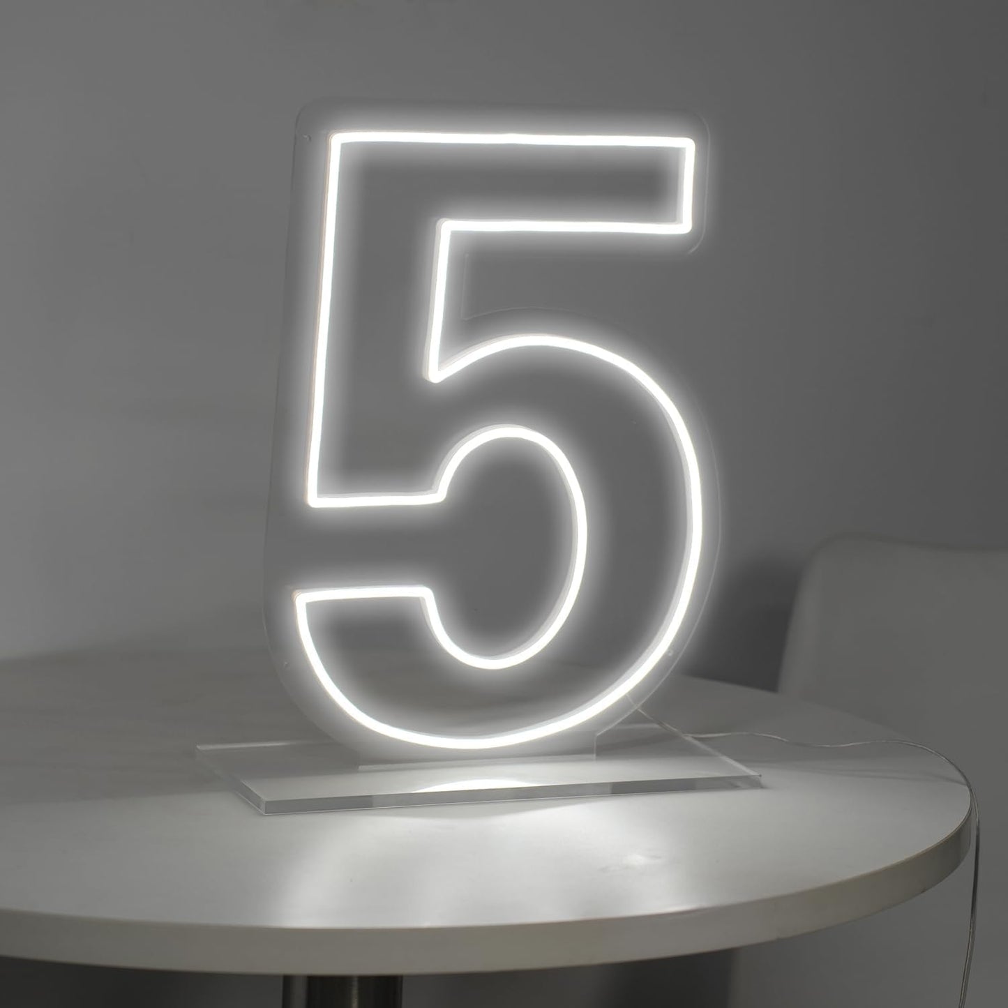 Number 5 Neon Sign for Birthday, 16.54" Cool White USB Battery Powered Led Neon Sign for Party Wedding Anniversary Decor Light Sign (Number 5)