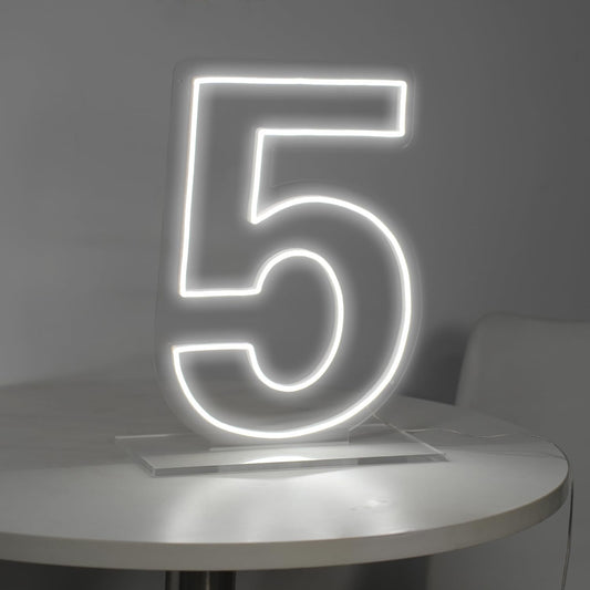 Number 5 Neon Sign for Birthday, 16.54" Cool White USB Battery Powered Led Neon Sign for Party Wedding Anniversary Decor Light Sign (Number 5)