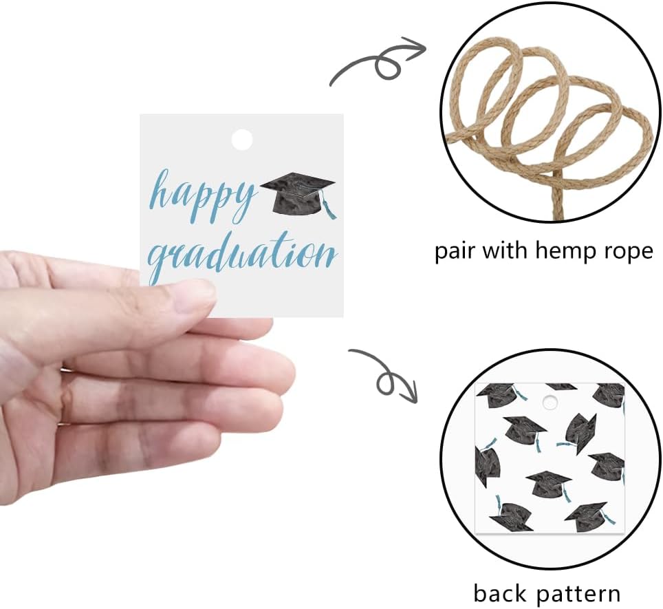 50 Pcs Graduation Gift Tags, Congrats Grad Party Favors Gift Tags for High School or Happy College Graduation Party Decoration Supplies (Blue, 2.2 * 2.2)