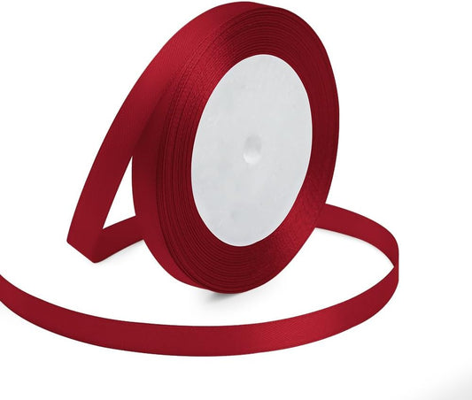 KMER LIFE 3/8 Inches x 25 Yards Wine Red Satin Ribbon Solid Fabric Ribbons for Crafts, Wedding Decor, DIY Hair Accessories, Sewing, Gift Package Wrapping, Valentine's Day Bouquet and More
