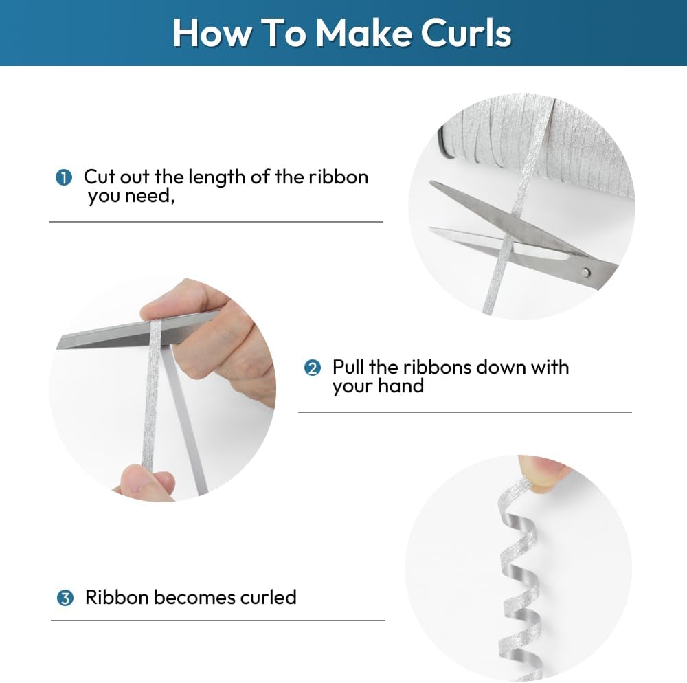 KMER LIFE Silvery Glitter Curling Ribbon, 1/5" Wide x 500 Yards Christmas Curling Ribbons for Gift Wrapping, Party Decoration, Balloon String, Crafting, Balloon Ribbons for Florist Flower (1 Roll)