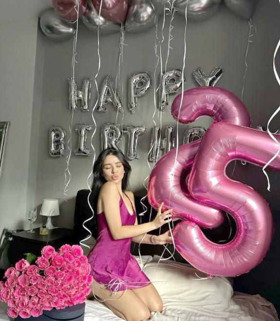 Big Pink 2 Number Balloon 40 Inch Birthday Decoration, Number 2 Helium Balloon 12 20 22 23 24 26 28 32 42 Celebration, Boy Girl Baby Anniversary Party Graduations Supplies Decorations
