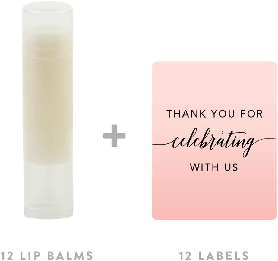 Andaz Press Blush Pink Rose Elegant Party, Lip Balm Chapstick Favors, Thank You For Celebrating With Us, 12-Pack, Party Favors Decor Thank You Lip Balm Party Favor Lip Balm Bachelorette Party Favors
