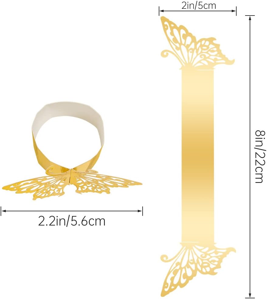 150PCS Butterfly Napkin Rings for Luxury Banquet Style, Reusable Paper Napkin Holders for Wedding Banquet Dinner Table Decor, and Catering Party Services (Gold) (Pack of 2)
