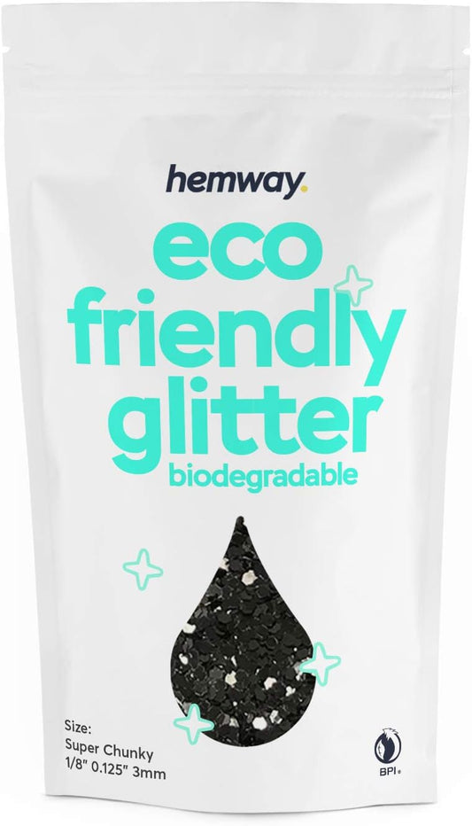 Hemway Biodegradable Glitter Eco Friendly - 100g/3.5oz Bio Cosmetic Safe Sparkle Vegan for Face Eyeshadow Body Hair Festival Makeup Craft - Super Chunky (1/8" 0.125" 3mm) - Black