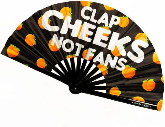 Kandies World UV Reactive Custom Festival Folding Hand Fan - Unique Designs, Bamboo, Clacking Sound, Lightweight - Perfect Rave and Festival Accessory! (Clap cheeks not fan)