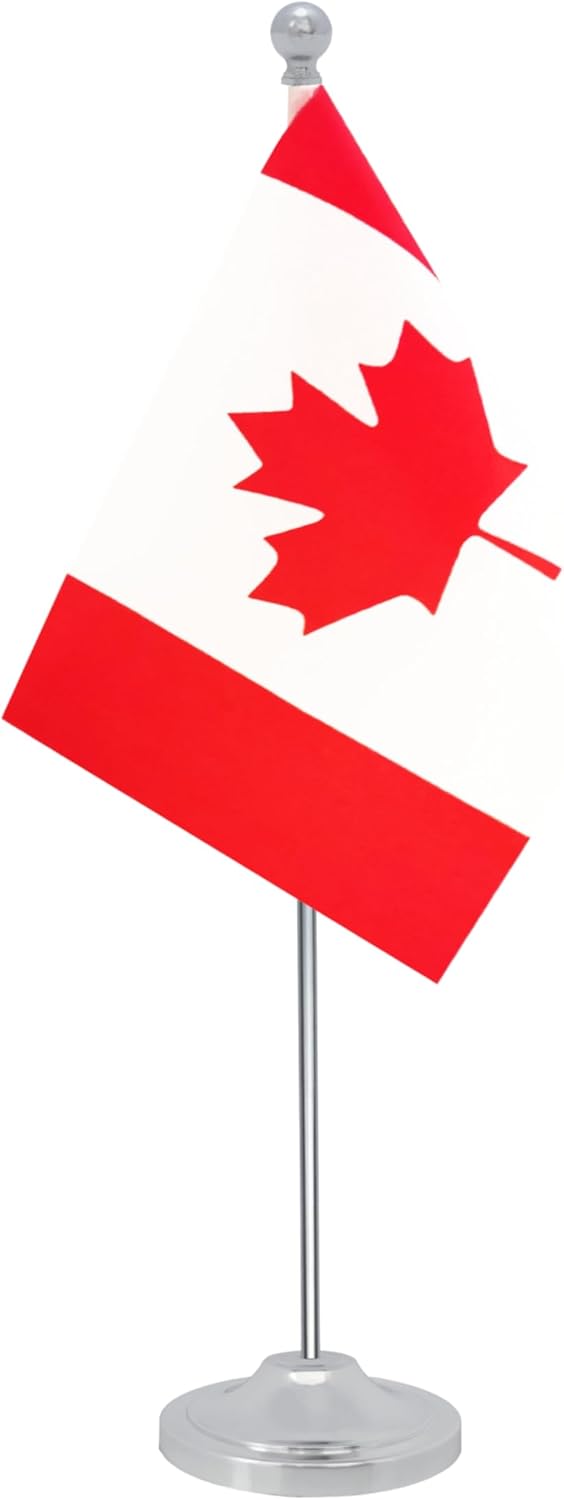 Canada Desk Flag, Canadian Table Office Flag with Metal Pole and Stand Base, International Country Flags, Festival Event Celebration, Classroom Meeting Desktop Decor (Canada)