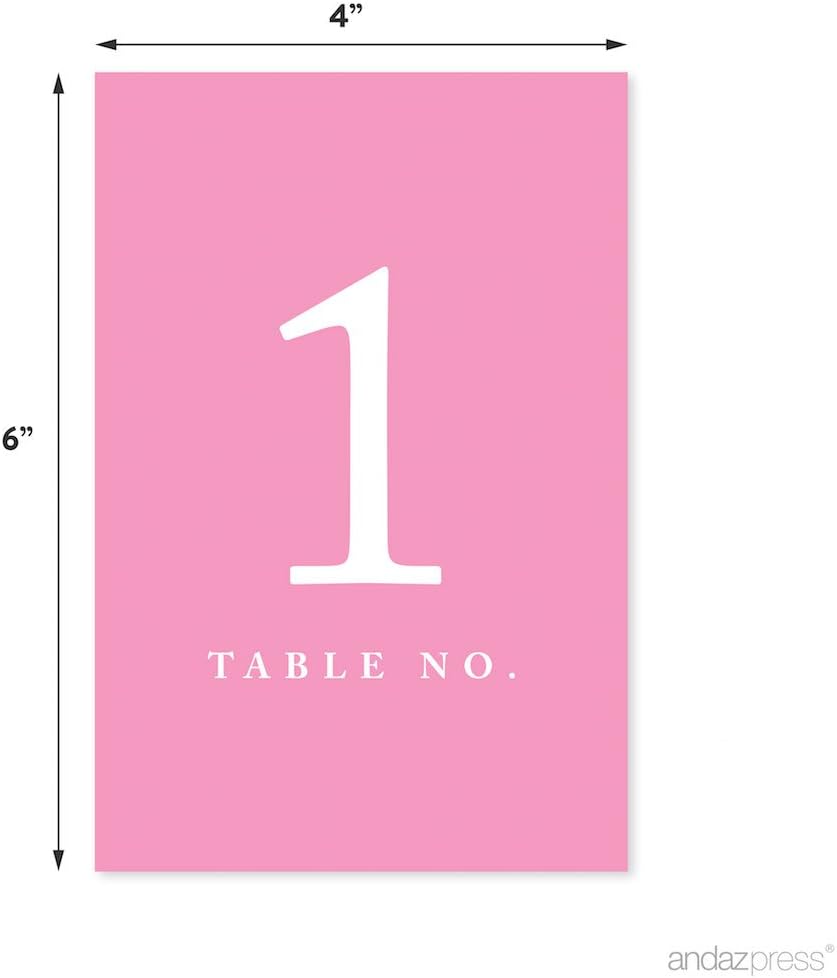 Andaz Press Table Numbers 1-20 on Perforated Paper, Pink, 4x6-inch Single Sided Sign, 1-Set, For Weddings, Girl Baptism Table Decor