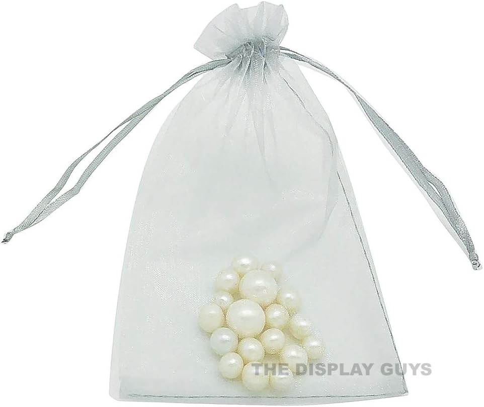 TheDisplayGuys 48-Pack 4x6 Silver Sheer Organza Gift Bags with Drawstring, Jewelry Candy Treat Wedding Party Favors Mesh Pouch