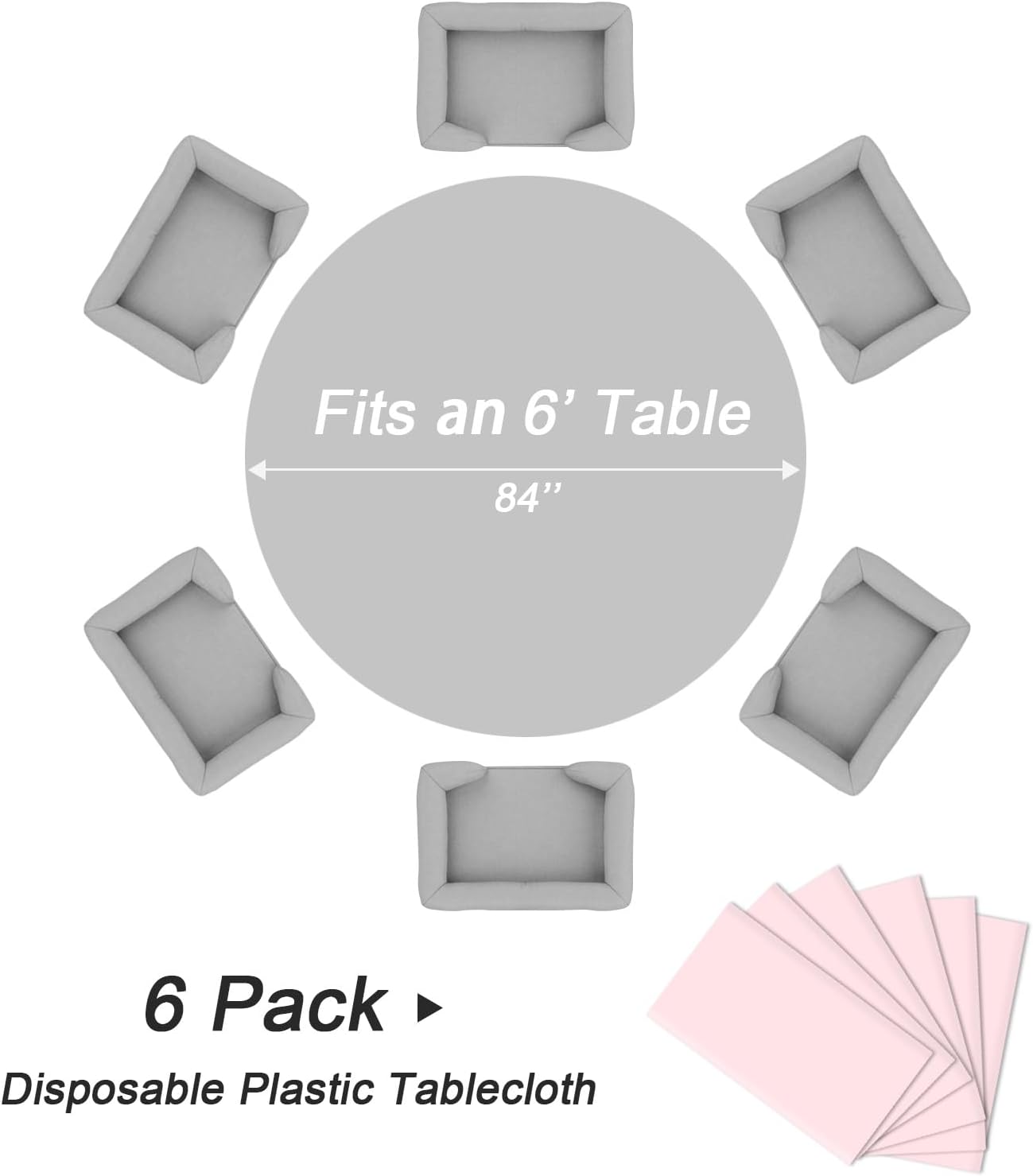 QIKSION Pink Round Tablecloth 6 Pack, 84 Inch Plastic Table Cloth Disposable for Parties