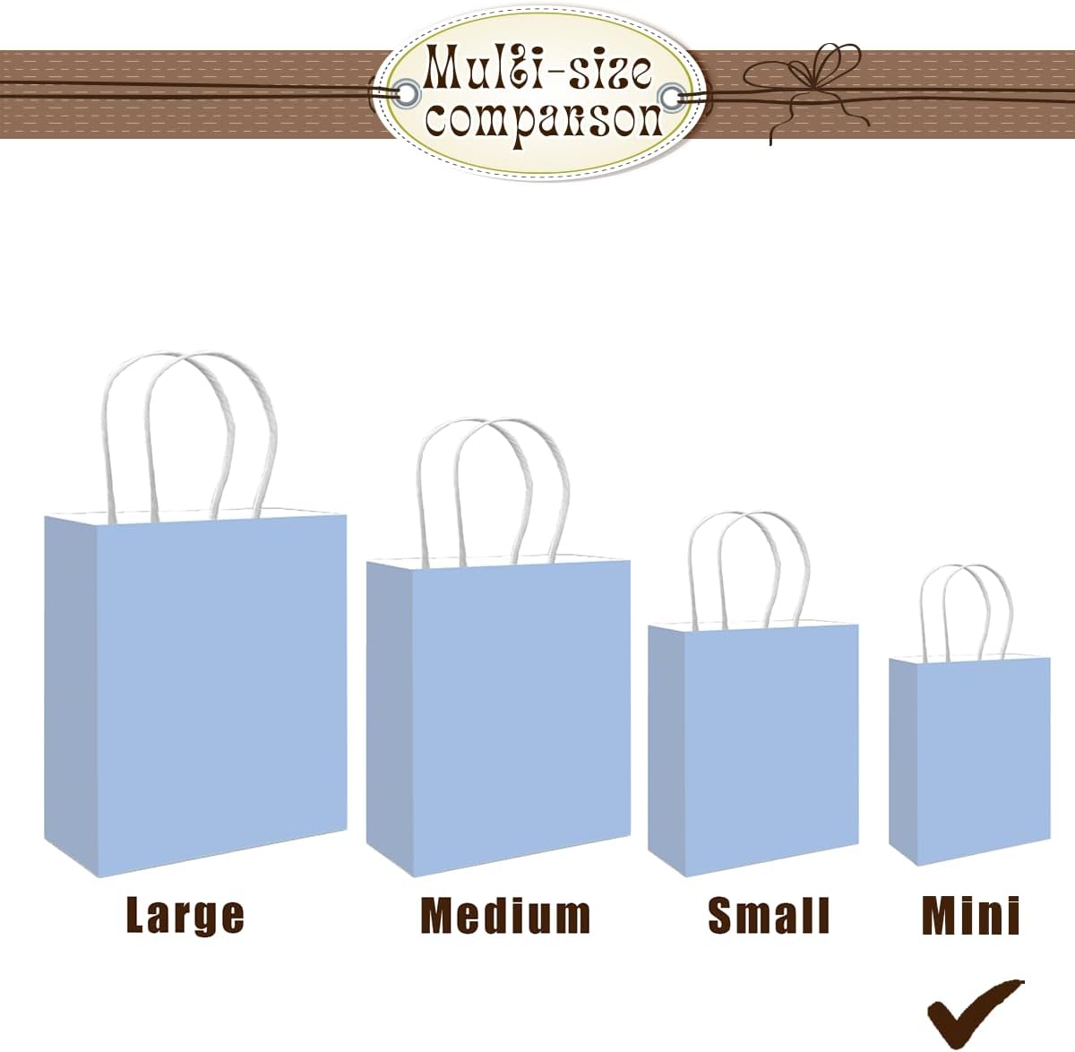 Bakepacker 100 Pcs Light Blue Mini Paper Gift Bags with Handles 6"x4.5"x2.5" Party Favor Bags Multiple Uses (Mini size)