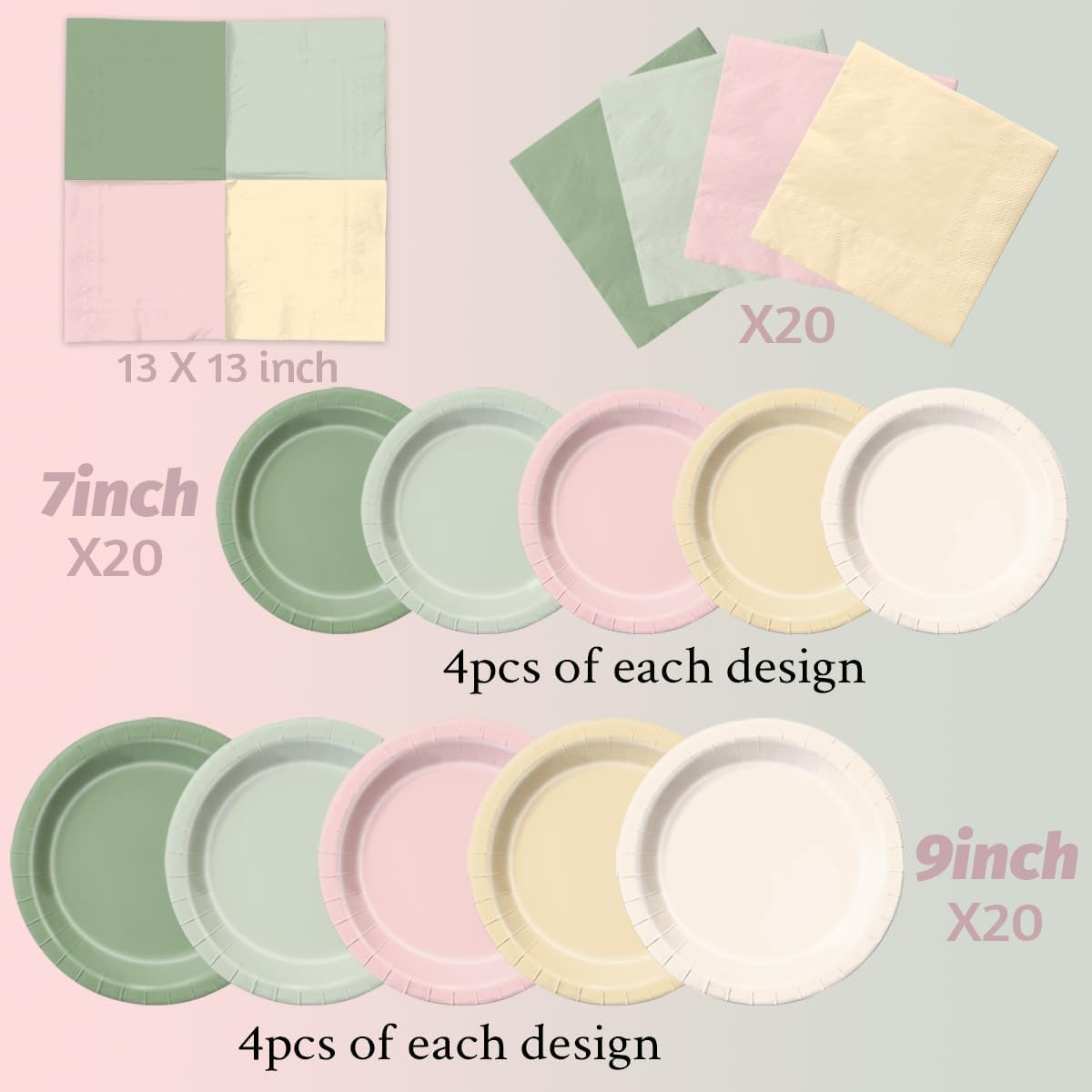 CMUSKO Pink and Green Birthday Decorations-60Pcs Dusty Pink Sage Green Plates & Napkins Kit for Baby Shower, Bridal Shower, Wedding