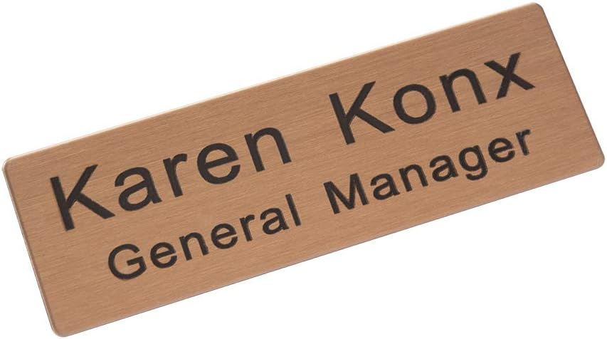 Custom Engraved Name Tag Badge for Business Personalized Identification with Pin or Magnetic Backing Stainless Steel ID Badge (Rose Gold/Black, 1" x 3")
