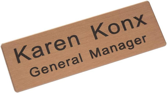 Custom Engraved Name Tag Badge for Business Personalized Identification with Pin or Magnetic Backing Stainless Steel ID Badge (Rose Gold/Black, 1" x 3")