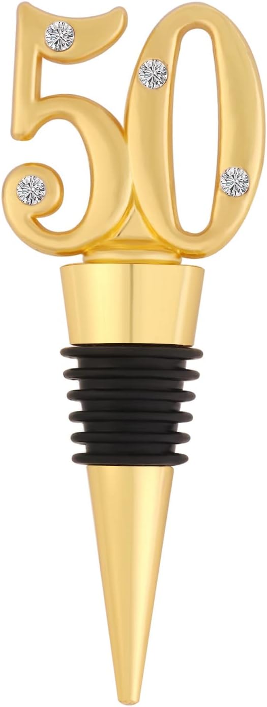 12 Pack 50th Birthday Party Favors-50 Years Old Wine Stopper for 50th Wedding Anniversary Party Souvenrs, Black and Gold Theme Birthday Party Gifts Decorations for Guests (black 50, 12)