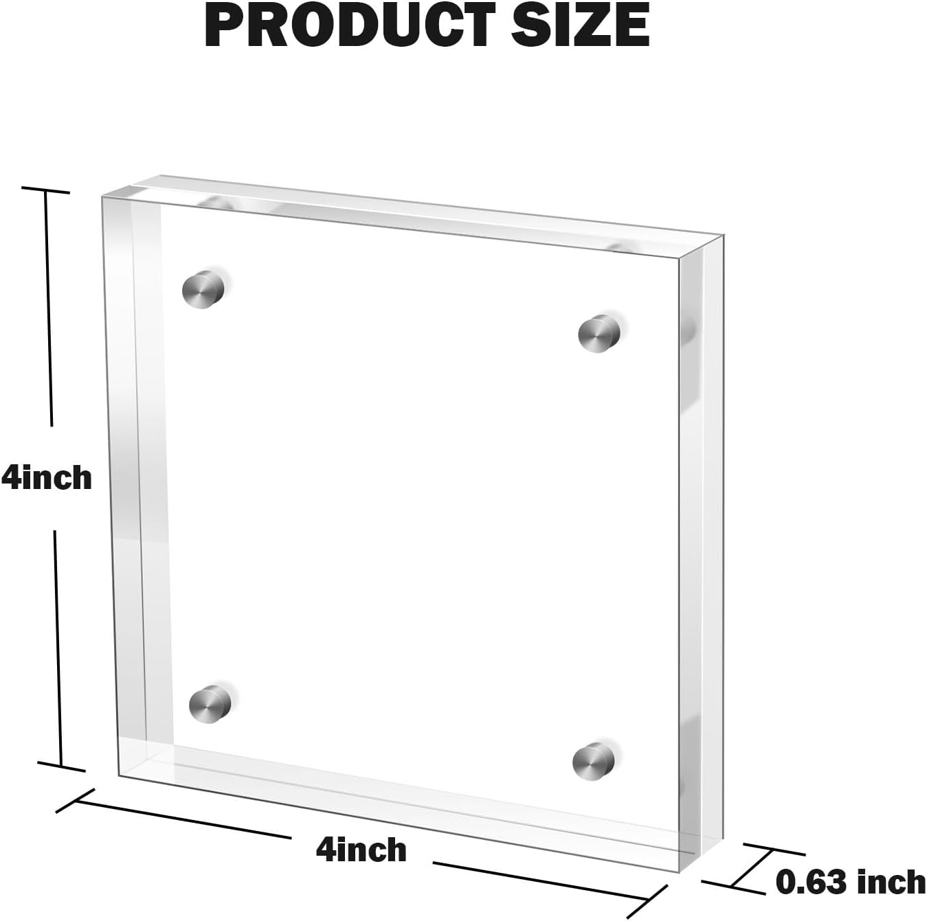 Small 4×4 Inches Acrylic Picture Frame(3 Pack)，Clear Magnetic Picture Frame for Wedding，Double Sided Frameless Photo Frame for Desktop Free Standing， Display Stand Acrylic Frame