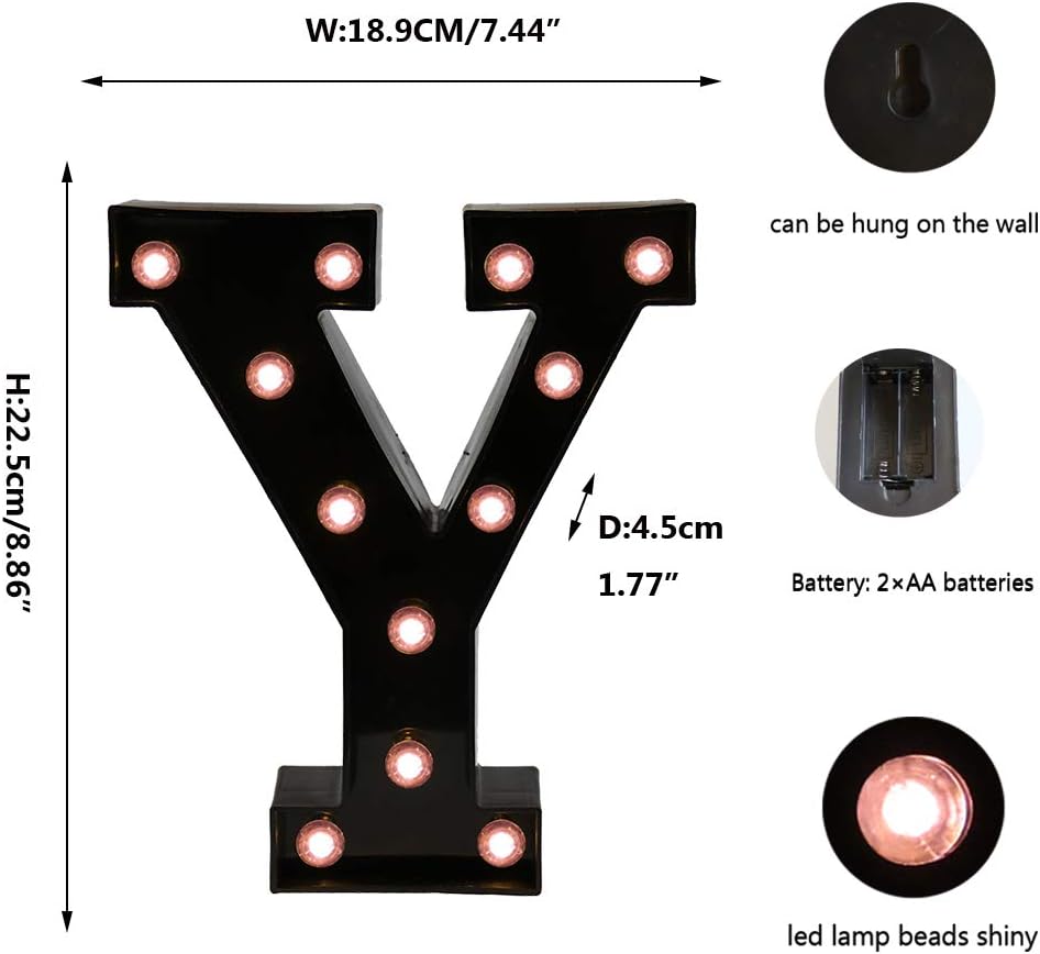 OYCBUZO Light Up Black Alphabet Marquee Letters Sign LED Marquee Number Lights Sign for Night Light Home Bar Christmas Lamp Birthday Party Wedding Decorations Y