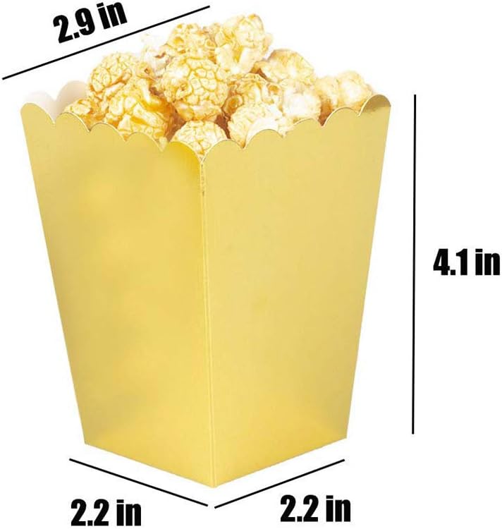 Gold Popcorn Boxes Mini Pack of 12, Paper Popcorn Container for Birthday Party, Graduation, Wedding, Carnival, Movie Night