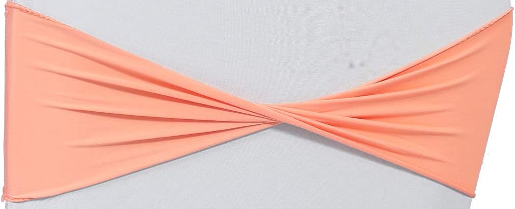 VDS Pack of 150 PCS | Peach | Spandex Chair Sashes Bows Without Buckle | Stretch Elastic Banquet Universal Folding Chair Band Tie with for Wedding Party Conference Celebration Event Decoration