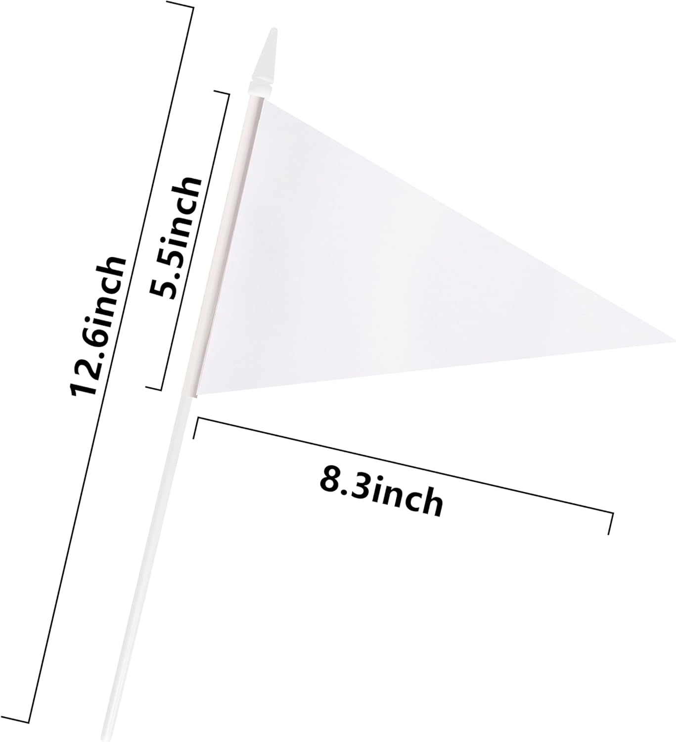 12 Pack White Pennant Flags Small Mini Hand Held Solid Color Pennant On Sticks Flags with 12.6"Solid Pole & Spear Top,Party Events Celebration,School,Grand Opening,Kids Birthday,Sports Clubs,Flower Pot