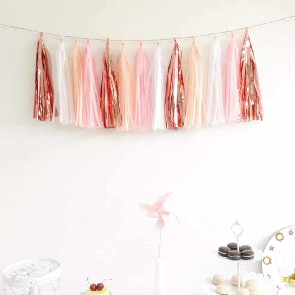 Aimto 20PCS Shiny Tassel Garland Tissue Paper Tassel Banner,Table Decor,Tassels Party Decor Supplies - Rose Gold,Peach Color,Light Pink,White