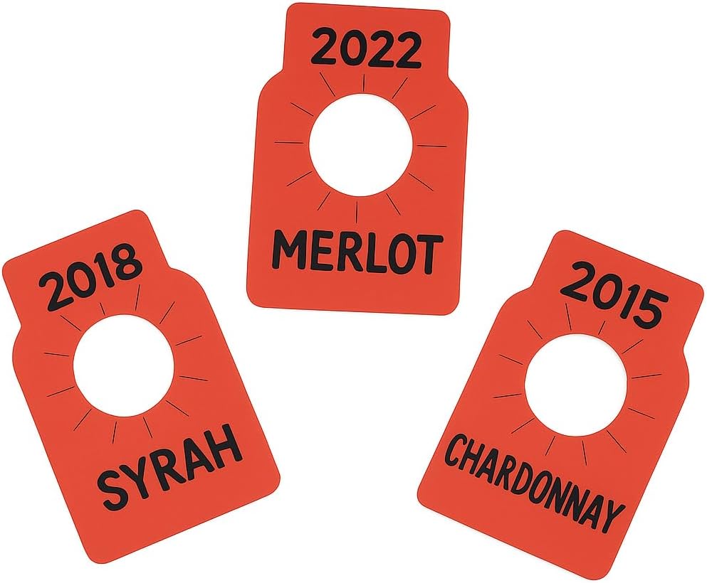 200 PCS Wine Bottle Tags –Paper Hanging Cellar Labels for Bottle Neck, Double-Sided Writable Gift Tags for Wine Racks, Champagne & Homebrew Organization (Red)