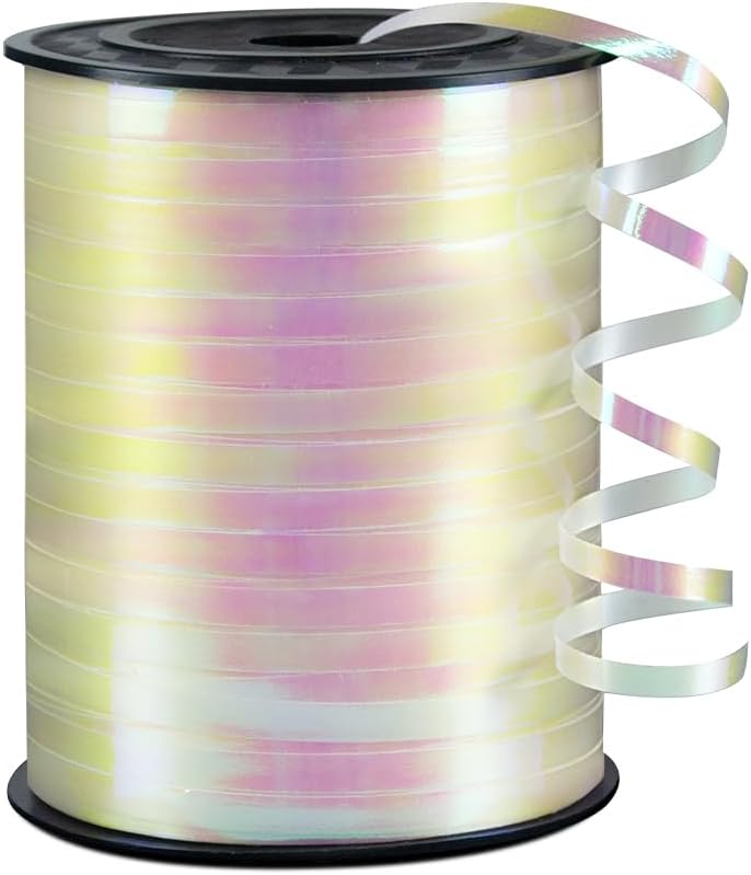 KMER LIFE White Gradient Curling Ribbon, 1/5" Wide x 500 Yards Christmas Curling Ribbons for Gift Wrapping, Party Decoration, Balloon String, Crafting, Balloon Ribbons for Florist Flower (1 Roll)